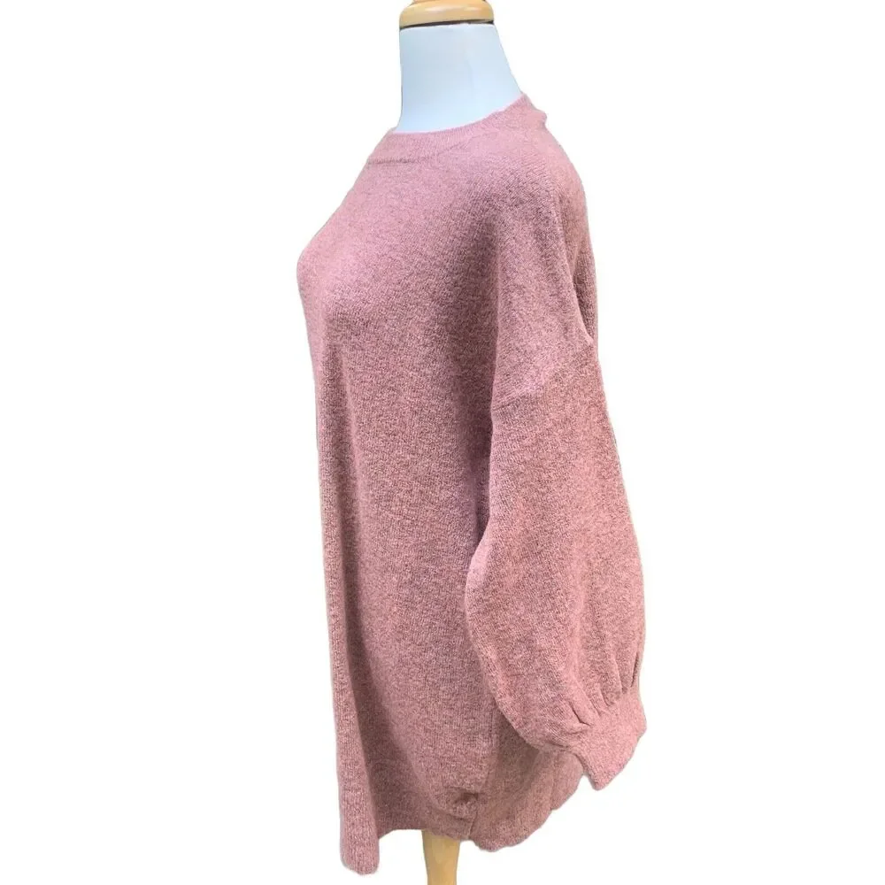 Topshop Oversized Sweater Sz 6 Dusty Rose‎ Pink Puff Sleeves  NWT Cozycore